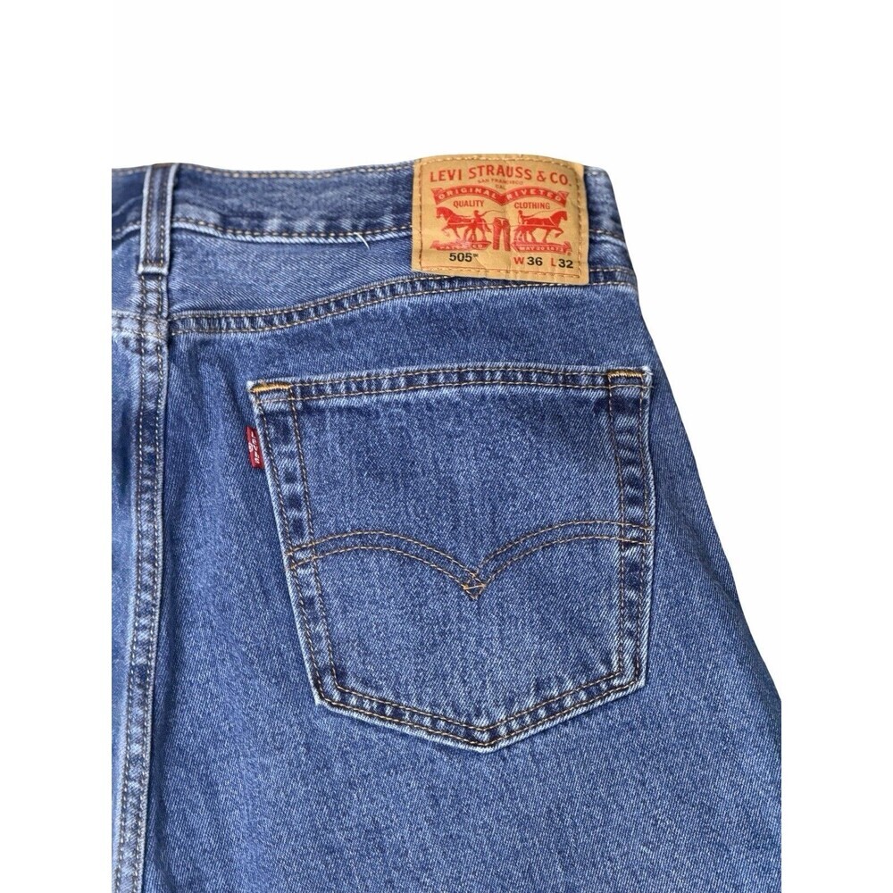 Levis 505 Jeans Mens 36x32 Blue Regular Fit Cotton Straight Leg Clean Quality
